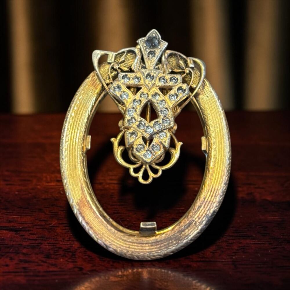 Vintage Rhinestone Dress Clip Art Deco Gold Buckle Fur Scarf Shoe Clip